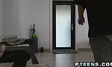 Petite Brunette Teen Deepthroats Old Veteran's Cock