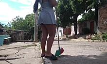 Damn, neighbor’s tiny dress shows off her huge ass while sweeping outside. Wanna lick that pussy?