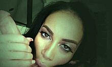 Teen in Stockings Sucks Big Cock with Handjob in POV