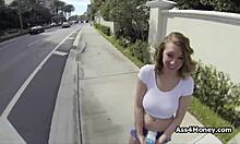 Fantastic big tit teen blows outdoors on sunny day!