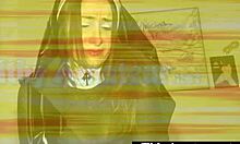 Angel and devil tease priest in group sex roleplay