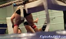 Tattooed fake tit European babes wrestling hard in amateur lesbian catfight