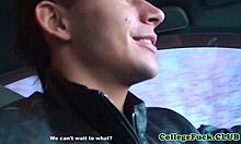 teen babe sucking cock outdoors at university party 😏. she blows in the dorm too!