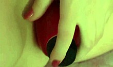 this teen blonde is masturbating her pussy with dildo and sex toy