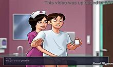 Horny nurse in Summertime Saga delivers intense deepthroat blowjob and handjob to doctor