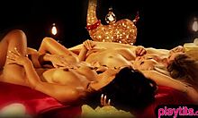 three blonde teens showing how to lick pussy and ass