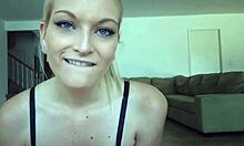 Blonde teen says, 'I've waited all day to suck this big cock!'