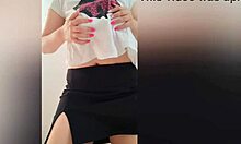 hot babe bounces big tits in black skirt while dancing homemade