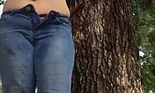 Look at this naughty slut outside in her cute panty, showing off her fat ass and squirting.