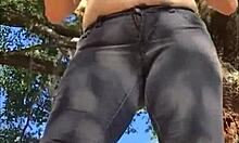 Look at this naughty slut outside in her cute panty, showing off her fat ass and squirting.