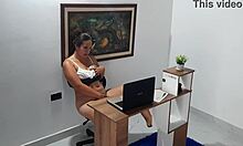 secretary gets horny, masturbates in office