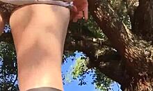 Look at this naughty slut outside in her cute panty, showing off her fat ass and squirting.