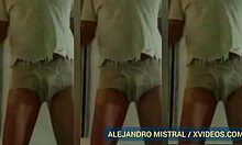 Alejandro Mistral teases in white and blue underwear, showing off his big cock