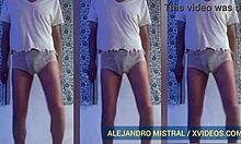 Alejandro Mistral teases in white and blue underwear, showing off his big cock