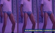 Alejandro Mistral teases in white and blue underwear, showing off his big cock