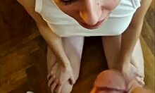 Brunette amateur swallows cum after blowjob and pussy sex.