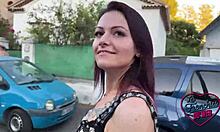 Naughty voluptuous French amateur brunette Vick has intense orgasm outdoors in lingerie