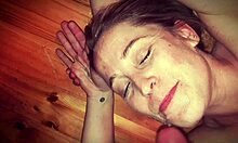 Blonde amateur takes colossal cum load after sucking