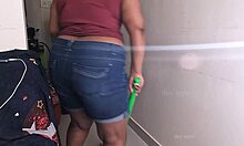 My friend's wife getting horny on a sex call while cleaning 🧹