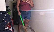 My friend's wife getting horny on a sex call while cleaning 🧹