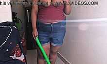 My friend's wife getting horny on a sex call while cleaning 🧹