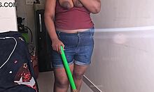 My friend's wife getting horny on a sex call while cleaning 🧹