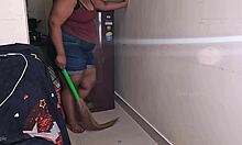 My friend's wife getting horny on a sex call while cleaning 🧹