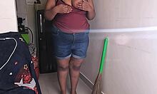 My friend's wife getting horny on a sex call while cleaning 🧹