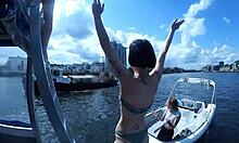 Nervous girl with long hair overcomes shyness to masturbate her hairy pussy.