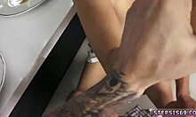 Teen shows off booty and fucks step sister in hardcore threesome before the party!