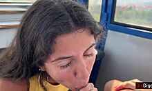 Public risky blowjob on ferris wheel in amusement park