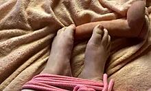 Tied legs tremble under dildo massage in homemade fetish session