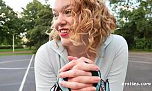 Sarah fingers her pierced nipples solo