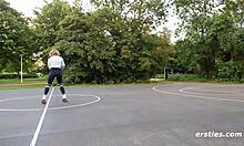 Sarah fingers her pierced nipples solo