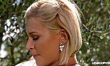 Lesbo lovers lick pussies in garden