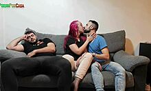 he shares his friend's girlfriend in a steamy threesome, riding and sucking big cocks with bent over action