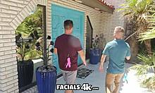 I'm that cum-hungry blonde getting multiple facials in an intense threesome.