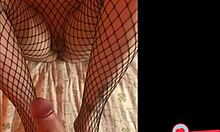 Friend Uses Feet in Pantyhose on Big Cock