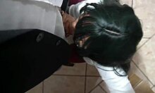 Andele shares a wild blowjob with profe in public classroom chaos