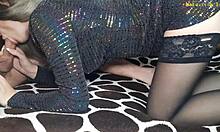 Sexy roommate in lingerie has intense orgasm with husband watching