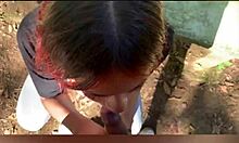 my curvy brunette girlfriend deepthroats in public