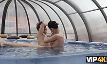 Slim brunette fucks old partner