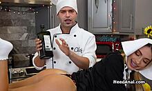 Chef Nick Oils Anal on Dinner Table