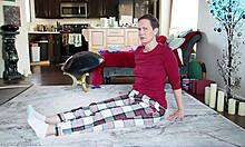 Yoga Lesson Turns into Intense Pussy Play with Shaved Milf Babe