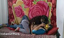 Skinny Indian teen orgasms during creampie.