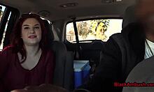 redhead teen 18+ rides big black cock in car for creampie 😏💦