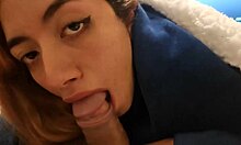 Gay teen gives tasty blowjob ending in cumshot. He swallows every drop.