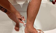 stepsister shaves wet pussy, shows tight tits