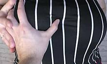 Big boobed wife teases cuckold hubby after cheating doggystyle sex and lets him cum inside her pussy