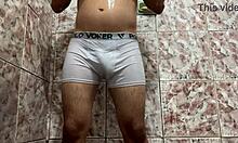 Gay Man Removes White Underwear In Shower For Solo Masturbation Session